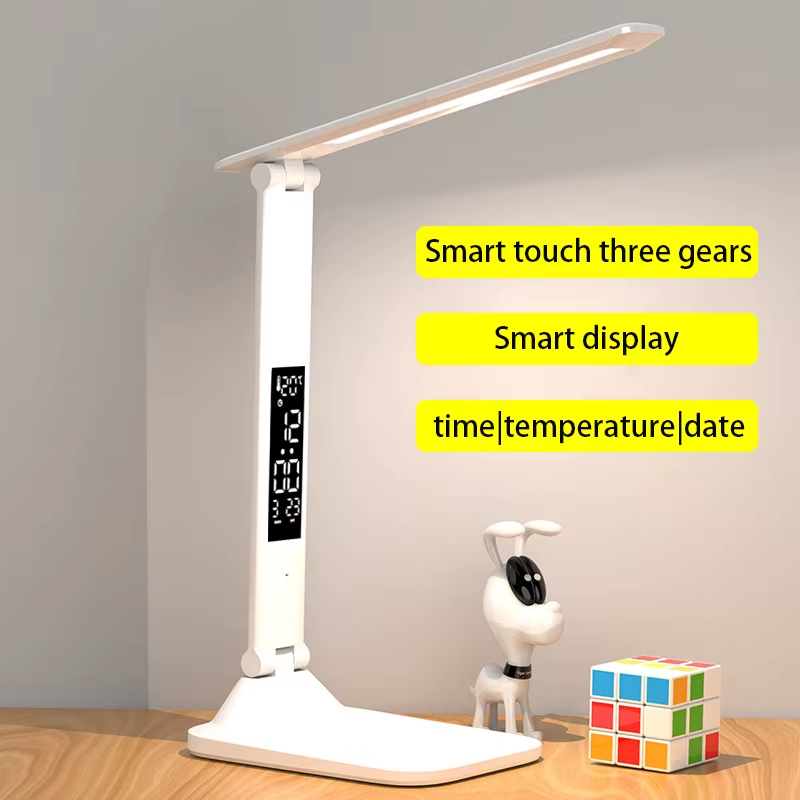 New Led Table Lamp Touch Foldable USB Rechargeable with Alarm Clock Thermometer Dimmable Night Light for Desk Study Reading Lamp – Image 2