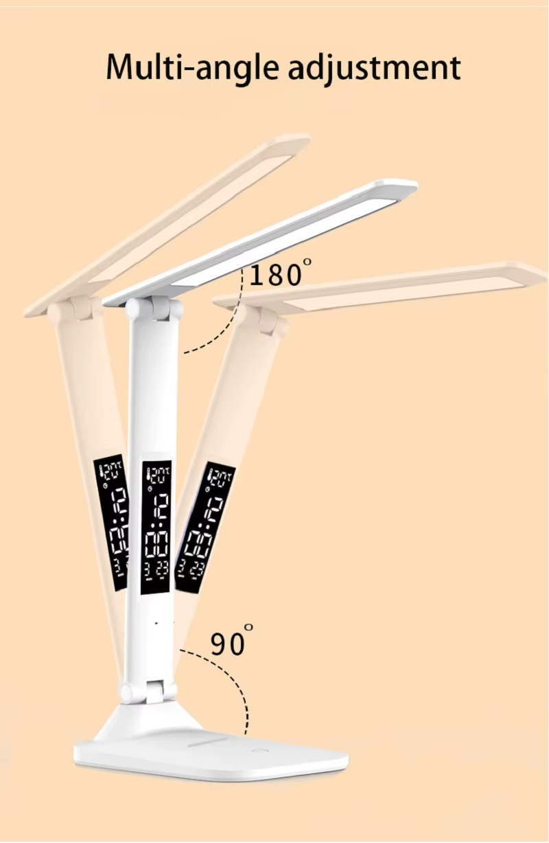 New Led Table Lamp Touch Foldable USB Rechargeable with Alarm Clock Thermometer Dimmable Night Light for Desk Study Reading Lamp – Image 6