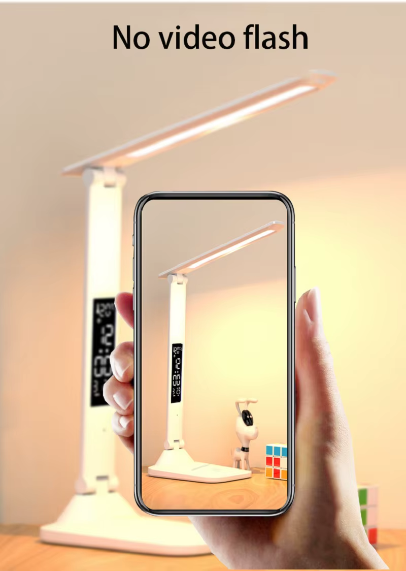 New Led Table Lamp Touch Foldable USB Rechargeable with Alarm Clock Thermometer Dimmable Night Light for Desk Study Reading Lamp – Image 4